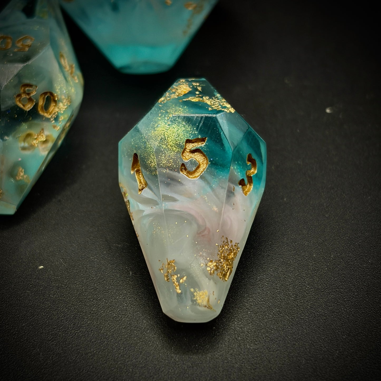 Glimmering Gemstones (7 piece coffin style hand made dice set)