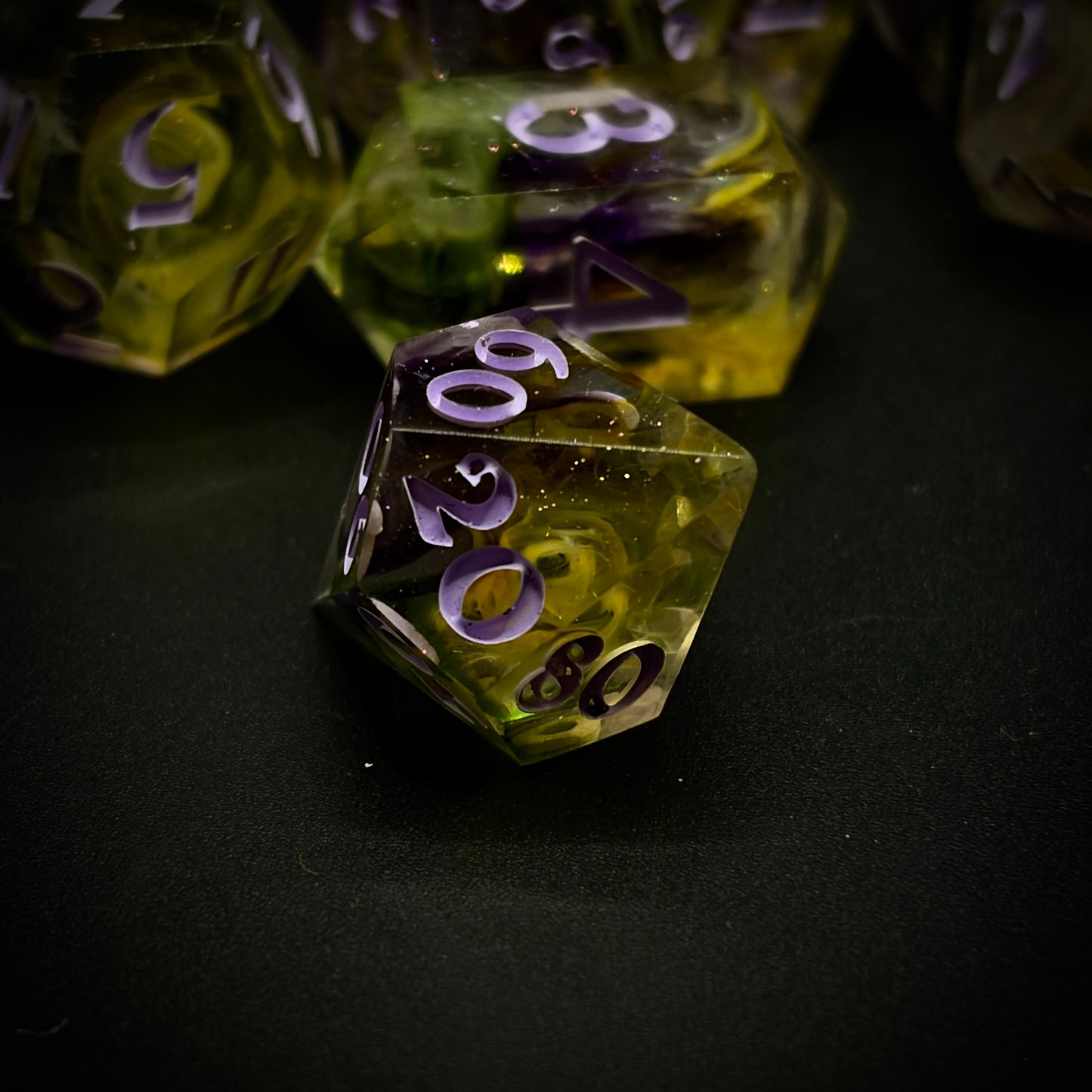 Magick of the Marshes (7 piece polyhedral hand made dice set)
