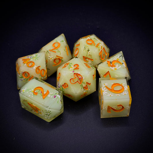 Awakened Spring (7 piece polyhedral hand made dice set)