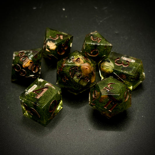 Backyard Blast (7 piece polyhedral hand made dice set)