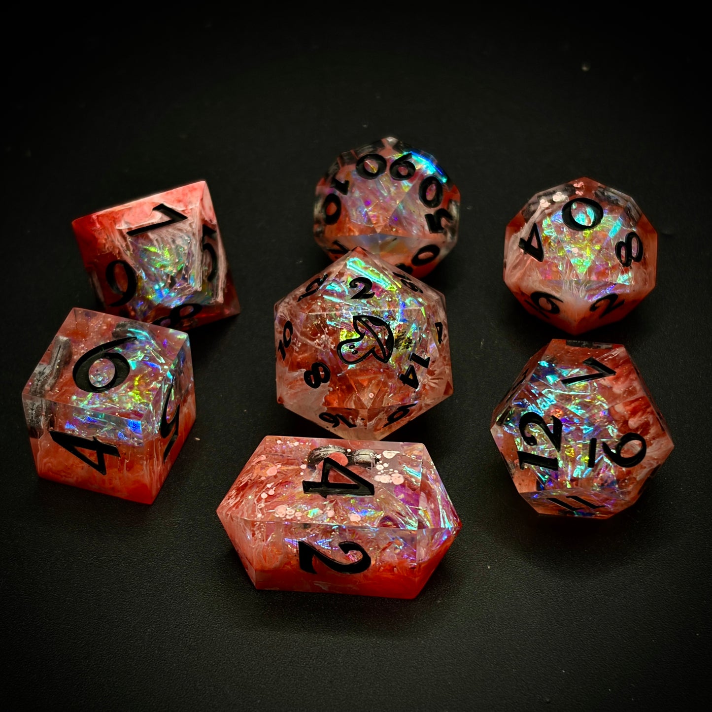 Bloodshimmer (7 piece polyhedral hand made dice set)