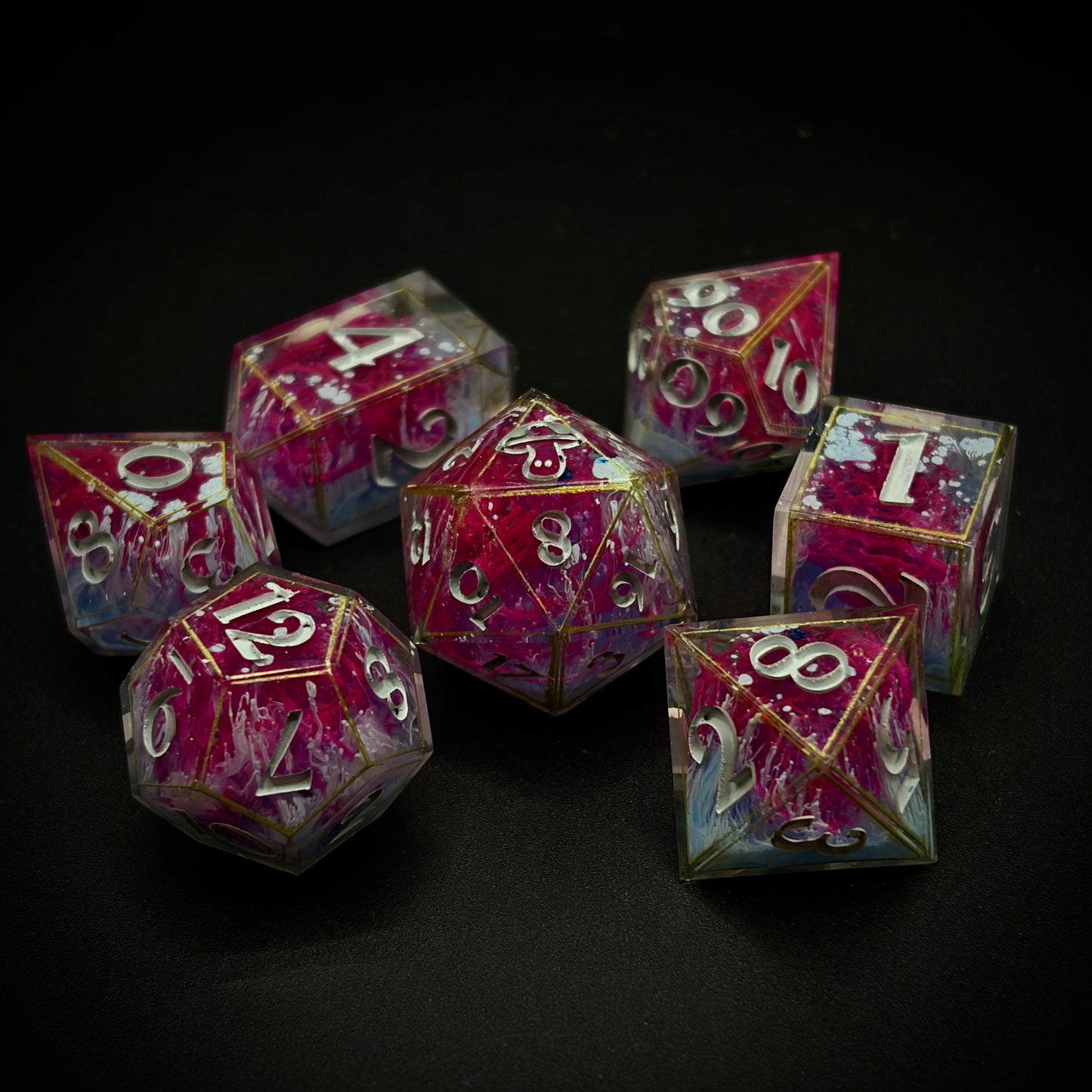 Caught in a Wild Magic Reef (7 piece polyhedral handmade dice set)