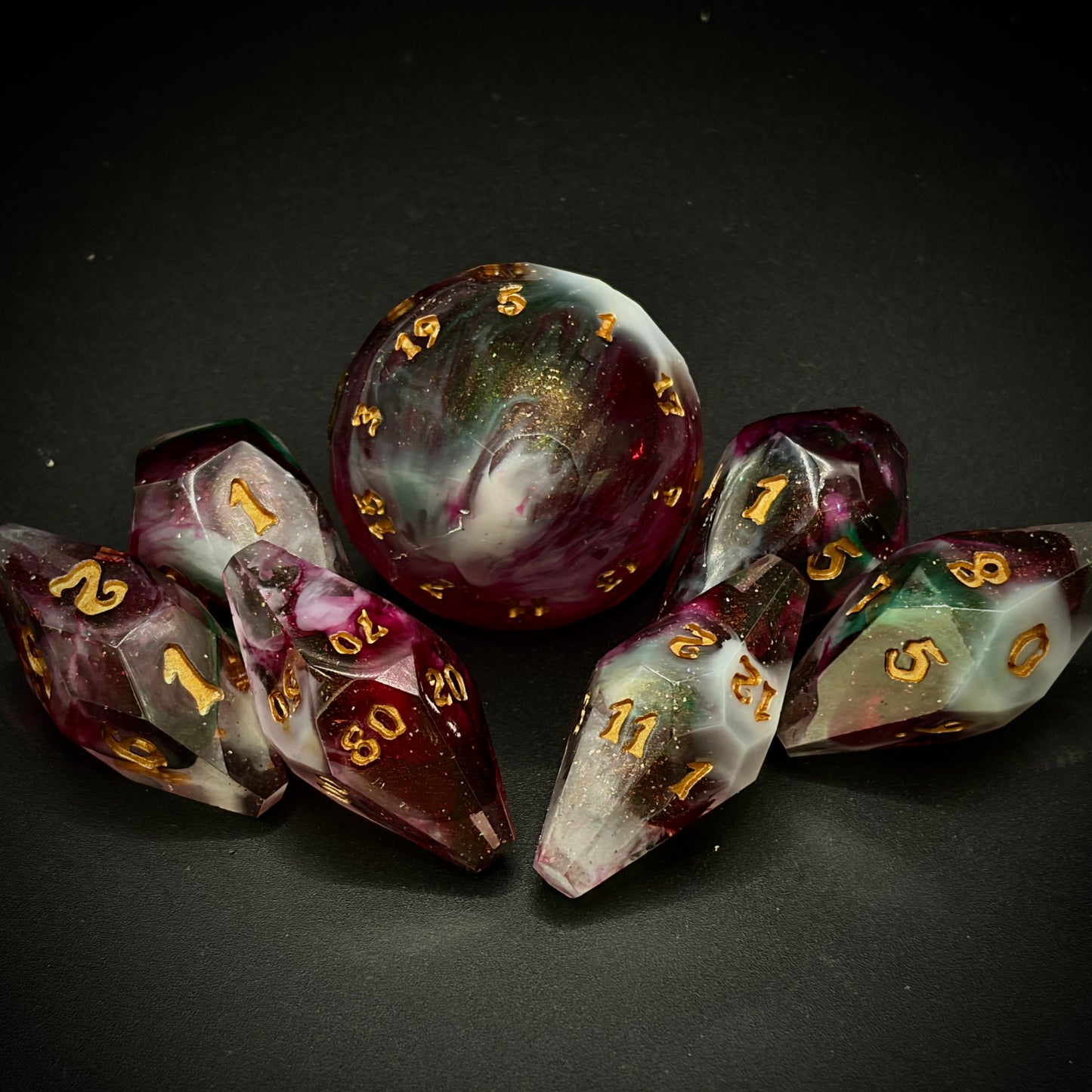 Bloodstained Ether (7 piece coffin style hand made dice set)