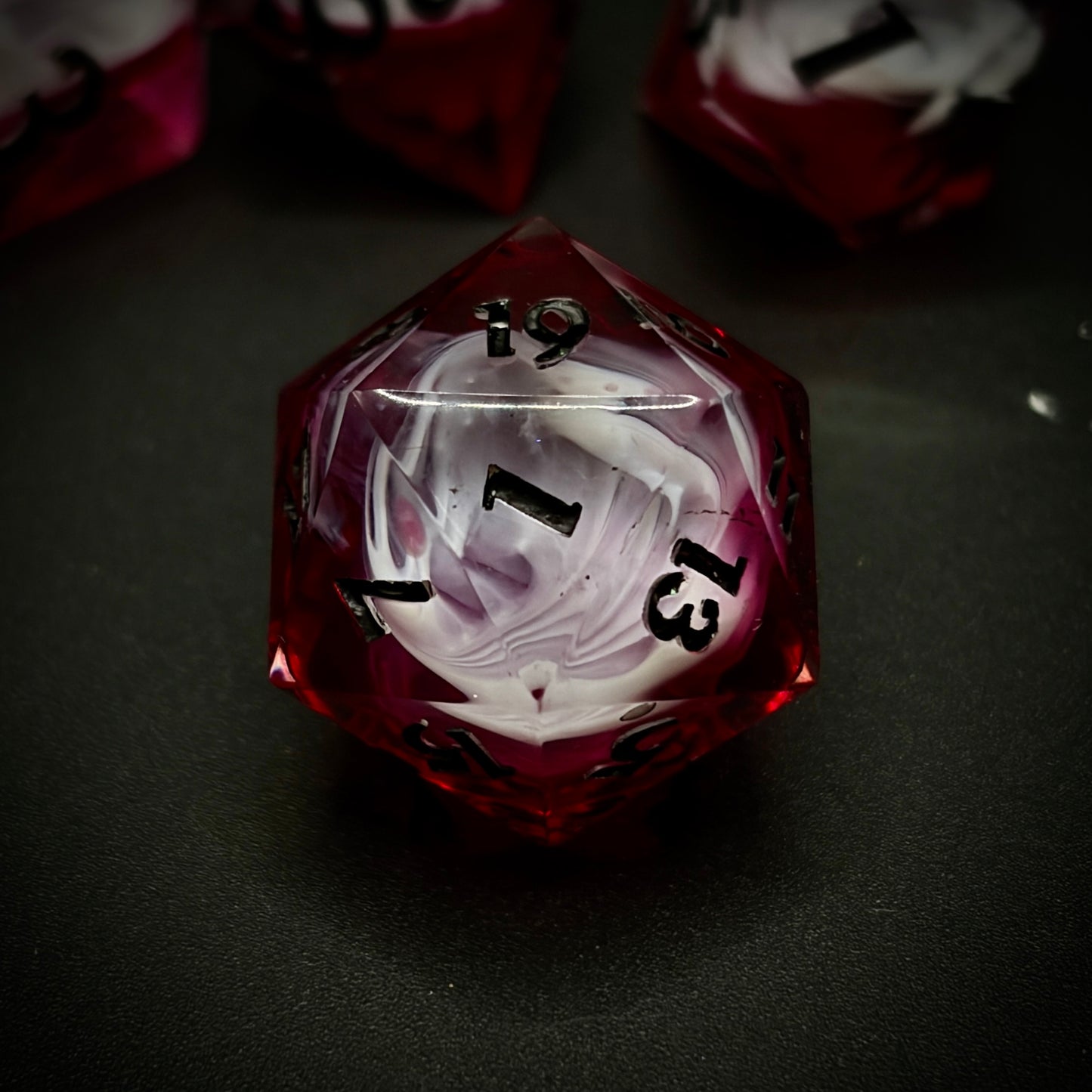 Vampiric Milkshake (7 piece polyhedral hand made dice set)