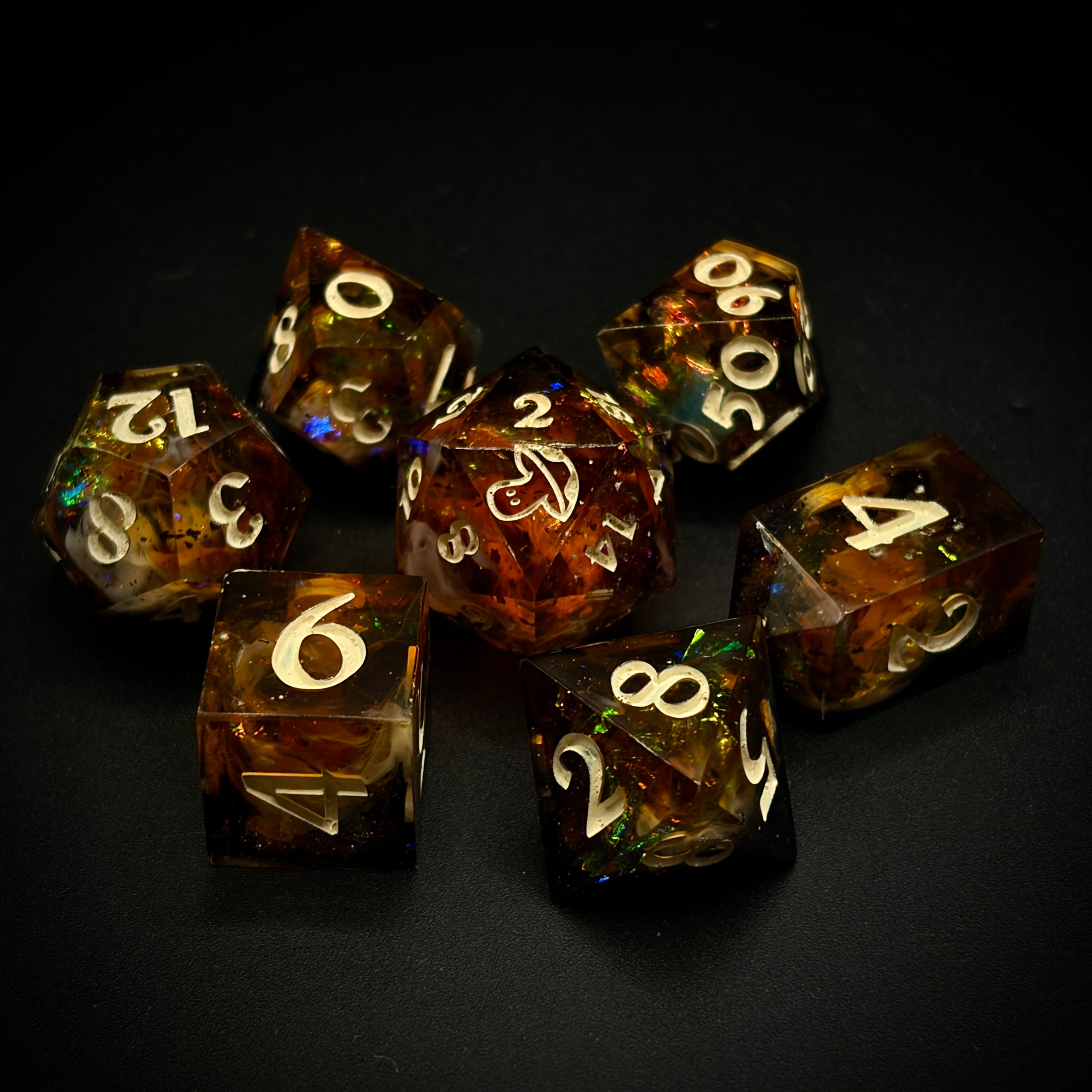 Infernal Deepspace (7 piece polyhedral hand made dice set