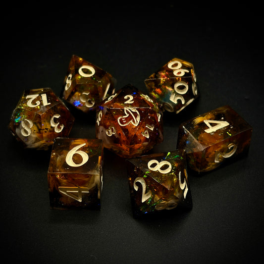 Infernal Deepspace (7 piece polyhedral hand made dice set)