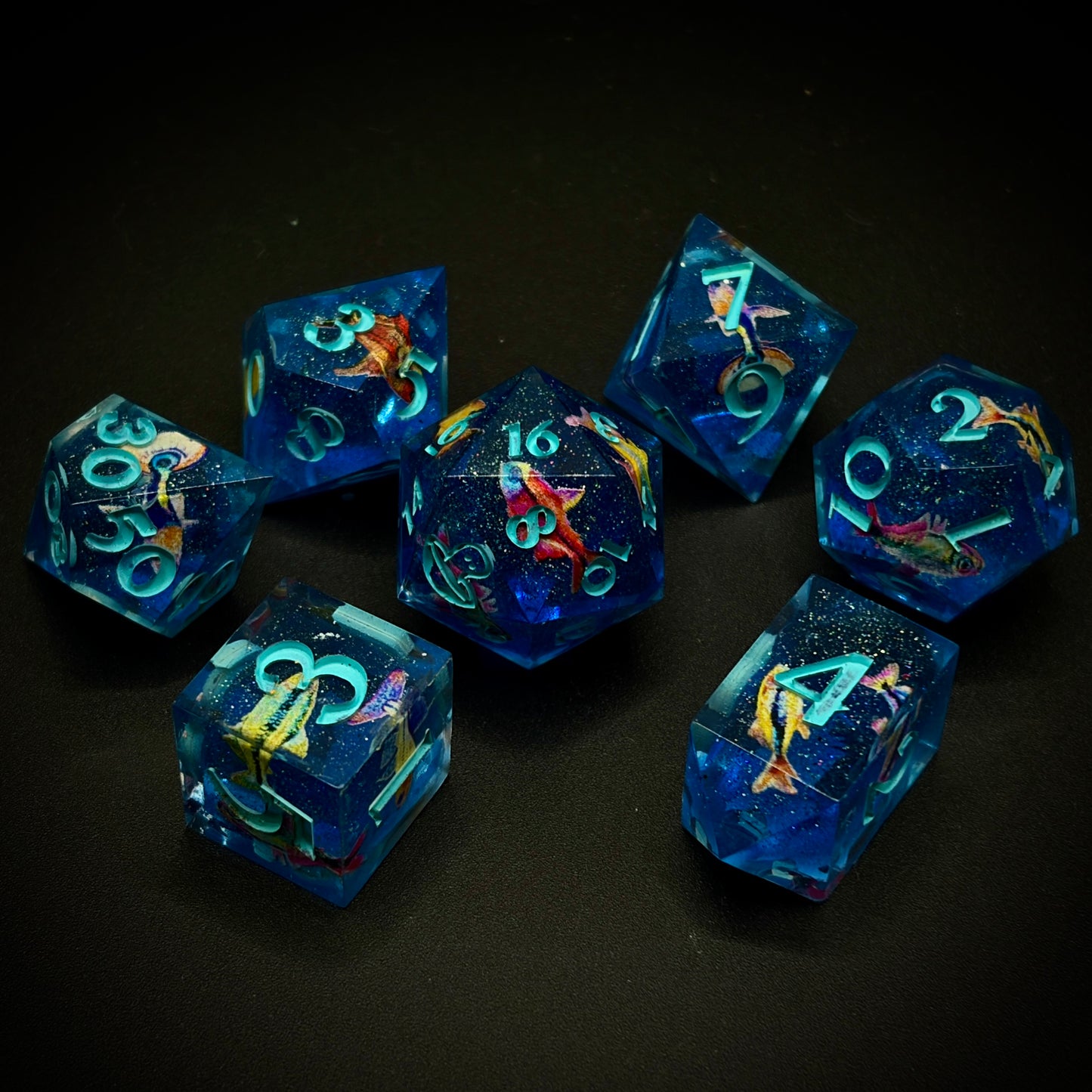 Le Fish (7 piece polyhedral handmade dice set)