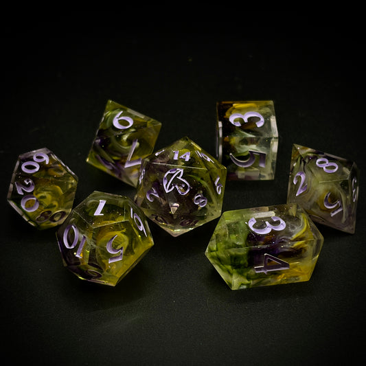 Magick of the Marshes (7 piece polyhedral hand made dice set)