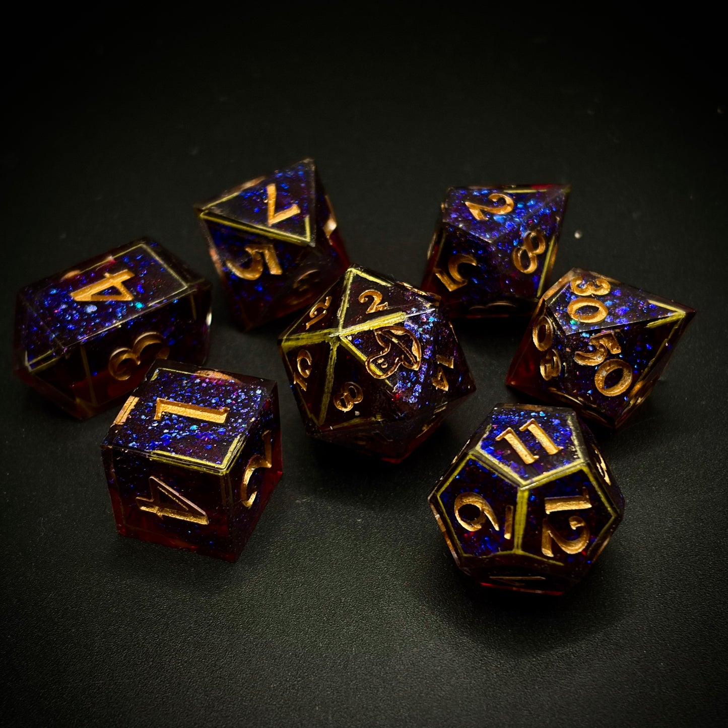 Royal Emberdrake (7 piece polyhedral hand made dice set)