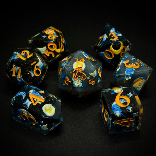 Caelestis Noctis (7 piece polyhedral hand made dice set)