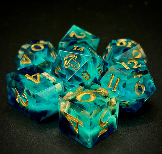 Cursed Treasure (7 piece polyhedral hand made dice set)