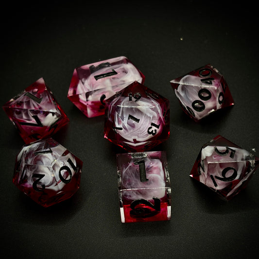 Vampiric Milkshake (7 piece polyhedral hand made dice set)