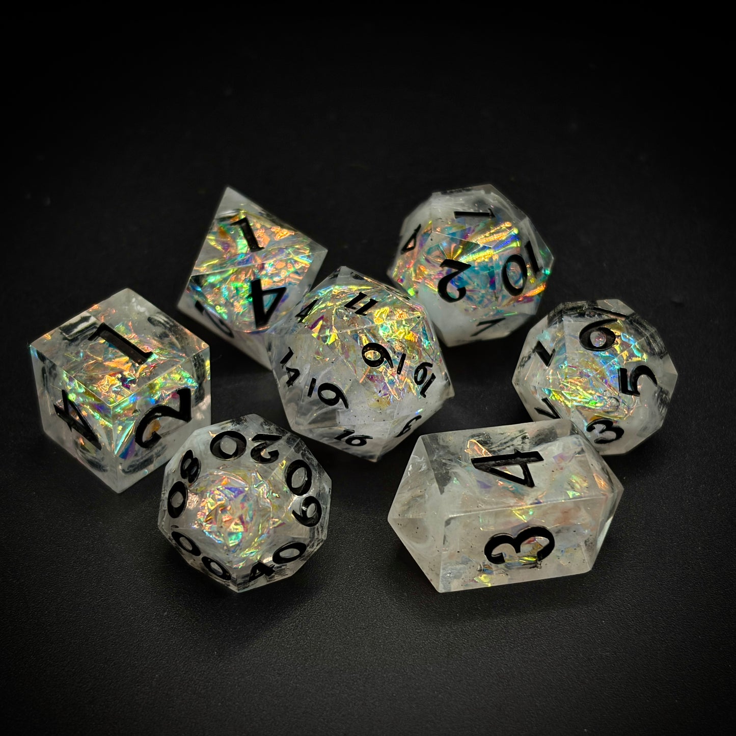 Zapping Nimbus (7 piece polyhedral hand made dice set)