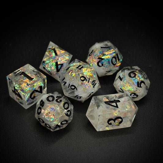 Zapping Nimbus (7 piece polyhedral hand made dice set)